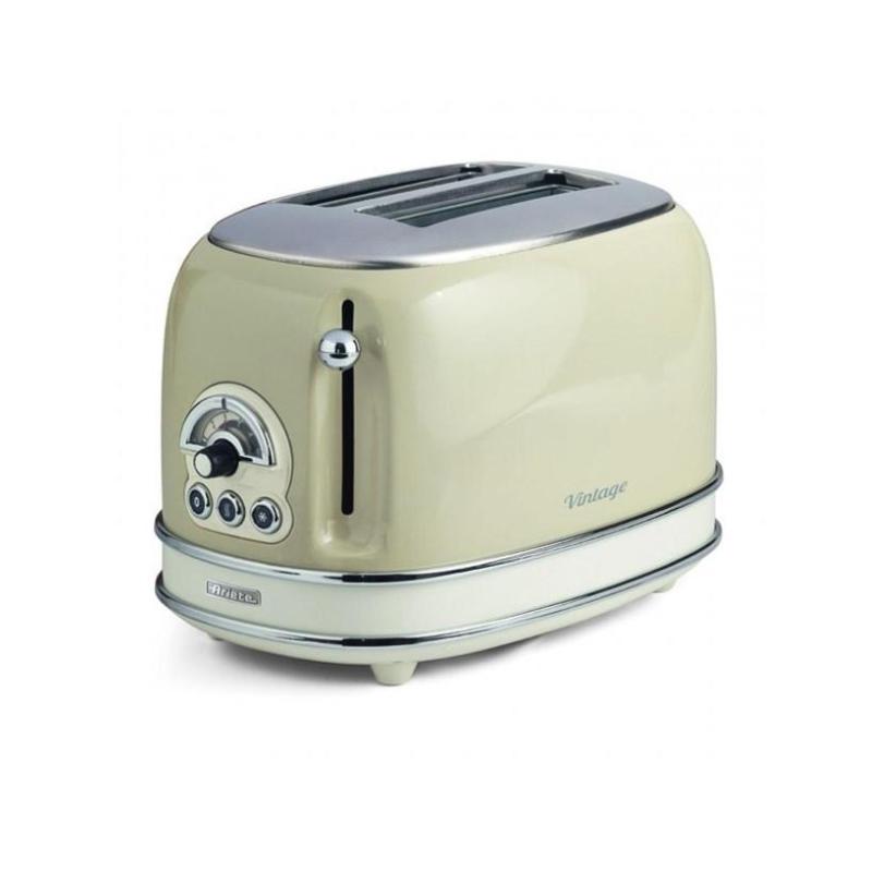 Ariete 155 tostapane vintage beige 2 fette con pinze 6 livelli di tostatura 810w corpo acciaio inossidabile vassoio raccoglibriciole estraibile