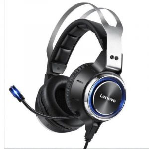Lenovo hs25 cuffia gaming con microfono audio 7.1 archetto regolabile usb adatto per ps4 ps5 pc nero argento