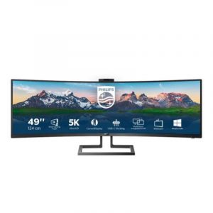 Philips monitor curvo 49“, 499p9h, gaming superwide 32:9, risoluzione 5120*1440, adaptive sync, hdr 400, multiview con kvm switch integrato, docking station usb-c, microfono, low blue, vesa, nero