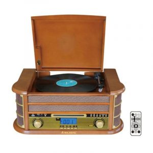 Majestic tt-34r giradischi retro` e juke box bluetooth cd usb aux-in cassetta con funzione autostop telecomando