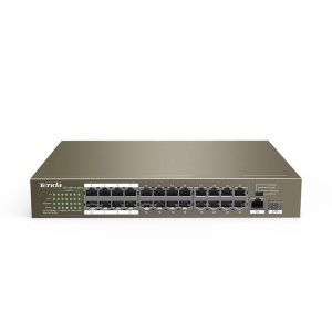Tenda tef1126p-24-250w v2.0 switch 24 porte 10/100 poe +1 porta gigabit + 1 porta sfp (combo) poe 250 w montabile a rack