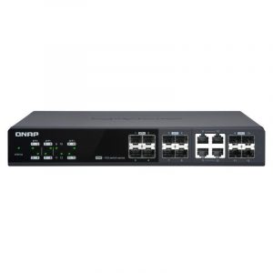 Qnap qsw-m1204-4c switch gestito – 8 x 10 gigabit sfp+ + 4 x combo 10 gigabit sfp+/rj-45 desktop montabile su rack nero