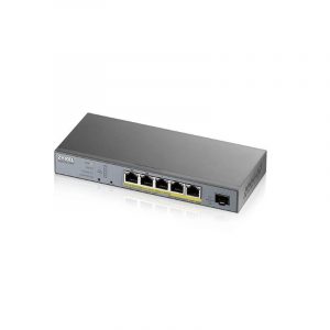 Zyxel gs1350-6hp switch di sorveglianza a 5 porte gigabit 60w poe+ smart managed ip e cctv
