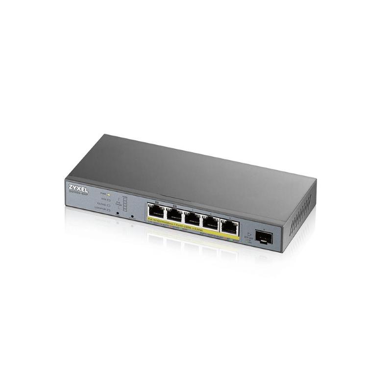 Zyxel gs1350-6hp switch di sorveglianza a 5 porte gigabit 60w poe+ smart managed ip e cctv