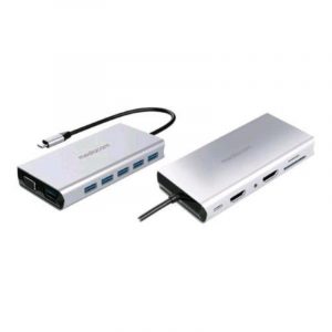 Mediacom md-c317 docking station usb-c 5 x usb-a 3.0 – 1 x usb-c power delivery 100 w – 1 x hdmi – 1 x rj-45 gigabit – 1 x jack 3.5mm audio -1 x vga d-sub hd 15 pin – 1 x sd – 1 x micro sd in aluminio