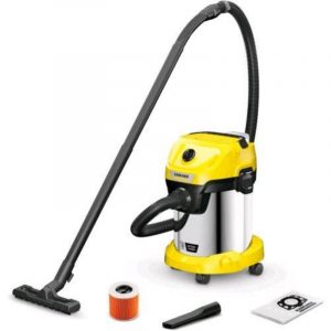 Kaercher wd 3 s v-17/4/20 bidone aspira solidi e liquidi 1000 w contenitore in acciaio 17 lt sacchetti filtro in vello tubo 2 mt giallo