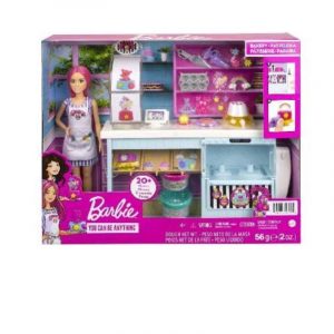 Mattel barbie pasticceria playset con bambola 30 cm postazione e accessori