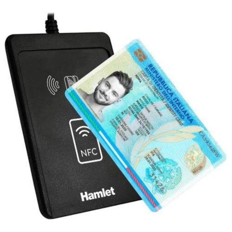Hamlet huscr-ciep lettore di smart card contactless nfc cie 3.0 tesser a santaria contactless cns crs plu&play usb black