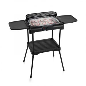 Princess 112250 barbecue elettrico xxl con ripiani gambe regolabili e paravento 2.300 w nero