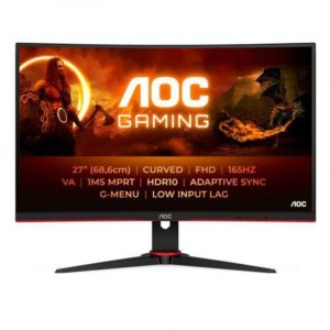 Aoc c27g2e/bk 27 led full hd monitor gaming curvo 165hz 350 cd/mq 3000:1 1 ms 2 x hdmi 1 x vga 1 x displayport nero/rosso