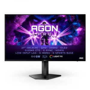 Aoc agon pro ag276qzd gaming 27 oled quad hd 2560 x 1440 16:9 1.000 cd/mq 0.03ms contrasto 1500000:1 240hz nvidia g-sync altoparlanti usb 2 x hdmi 2 x dp nero/argento