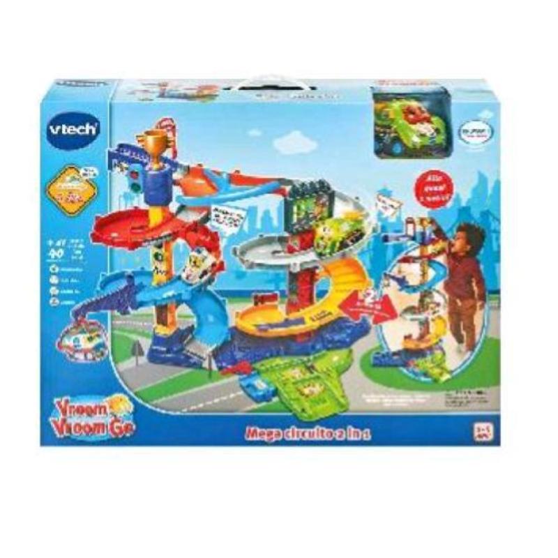 V-tech vroom vroom go mega circuito 2 in 1 pista macchinine a spirale con veicolo