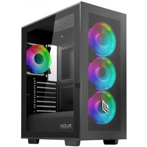 Noua utopia f501 gaming case argb mid-tower atx 3 ventole led rgb sincronizzabile 120mm + 1 ventola pwm black pannello frontale mesh e pannello laterale in vetro temperato nero