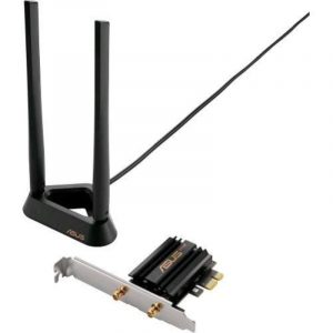 Asus pce-axe59bt adattatore di rete wi-fi 6e tri-band (2,4 ghz/5 ghz/6 ghz) 2402 mbit/s pci-e con 2 antenne esterne e base magnetizzata bluetooth 5.2 sicurezza di rete wpa3 ofdma e mu-mimo nero