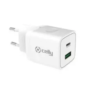 Celly TC2USBUSBC20WWH Caricabatterie per dispositivi mobili Smartphone, Orologio intelligente, Tablet Bianco AC Interno