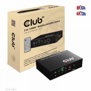 CLUB3D 3 to 1 HDMI 8K60Hz switch per keyboard-video-mouse (kvm) Nero