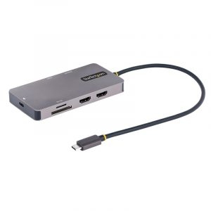 StarTech.com Adattatore USB C Multiporta, Doppio HDMI 4K 60Hz, Hub a 5Gbps 2 porte, 100W Power Delivery Pass-Through, GbE