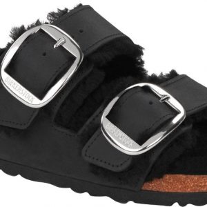 Arizona Big Buckle Shearling Donna Oiled Leather black, calz stretta