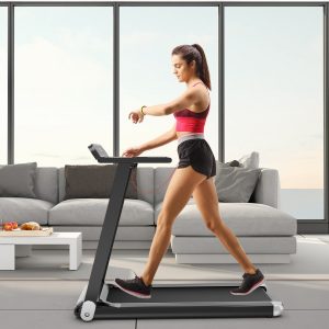 Costway Tapis roulant pieghevole per casa con controllo APP, Tapis roulant compatto con schermo LED Nero e argento