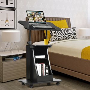 Costway Carrello porta computer regolabile in altezza, Tavolo porta pc con superficie girevole da casa e ufficio con ruote, Nero
