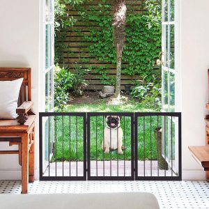 Costway Divisorio cancello per cane pieghevole in legno Barriera di sicurezza per animali 160×1,2x76cm