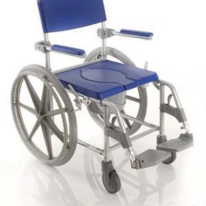 Carrozzina per wc e doccia - 2 ruote posteriori grandi 60 cm e due ruote frontali piroettanti da 12 cm