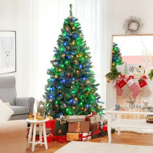 Costway Albero di Natale pre-illuminato con 350 luci LED 1006 rami supporto metallico, Albero di Natale artificiale 213cm