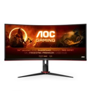 Aoc G2 Cu34g2x/bk Led Display 86.4 Cm (34") 3440 X 1440 Pixel Quad Hd Nero, Rosso