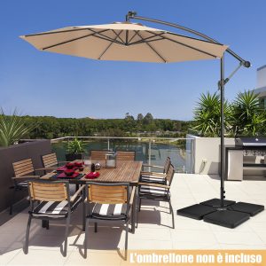 Costway Base per ombrellone decentrato a 4 blocchi da 13L, Supporto ombrellone riempibile con acqua e sabbia Nero