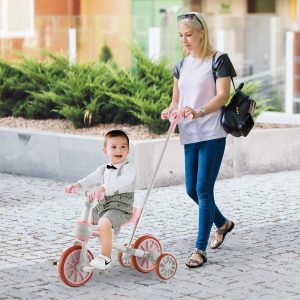 Costway Triciclo per bambini con maniglione altezza regolabile pedali rimovibili, Bici a 4 ruote Rosa