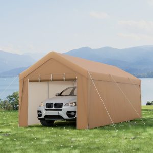 Costway Carport per impieghi gravosi con telaio in metallo zincato telo per tutte le stagioni, Tettoia per auto 301x600cm