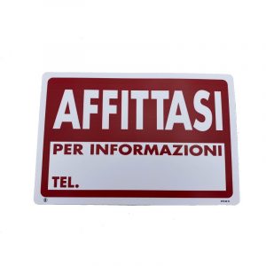 Cartello Dakota 20x30 cm AFFITTASI colore bianco e rosso