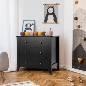 Costway Cassettiera in legno con 3 cassetti e struttura stabile, Comò per soggiorno ingresso 71x46x66cm Nero