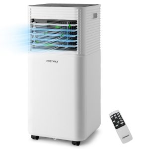 Costway Condizionatore portatile 7000 BTU/h con 2 velocità regolabili, Climatizzatore 4 in 1 con telecomando Nero