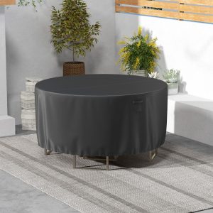 Costway Copertura per mobili da giardino rotonda da 213cm con fibbie, Copertura per tavolo e sedie resistente all'acqua Nero