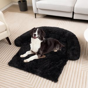 Costway Cuccia per cani in peluche con fondo antiscivolo copertura rimovibile e lavabile, Letto per cani Nero 112x101x18cm