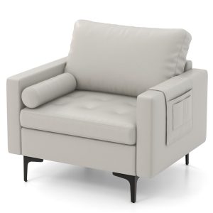 Costway Divano componibile modulare con porte USB gambe in metallo cuscini a rotolo, Divano angolare Grigio 97x78x80cm