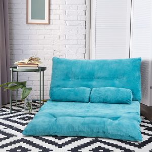 Costway Divano da terra regolabile in 6 posizioni con 2 cuscini, Divano letto durevole e stabile con fodera in camoscio Blu