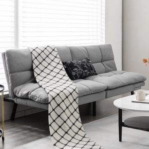Costway Divano letto in schiuma memoria convertibile con schienale e poggiatesta regolabili, Divano letto moderno Grigio