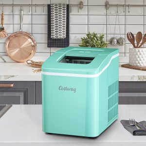 Costway Macchina per il ghiaccio con funzione pulizia, Macchina del ghiaccio elettrica con cucchiaio dosatore e cesto rimovibile, Verde