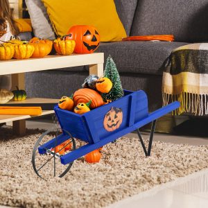 Costway Fioriera in legno con 9 accessori magnetici per interni esterni, Cassetta per fiori con ruota 2 maniglie Blu