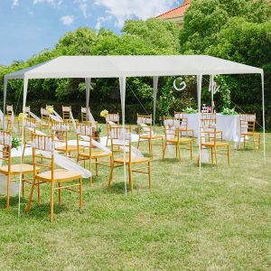 Costway Gazebo impermeabile all’aperto da 3x9m, Tenda per uso intensivo con corde riflettenti per eventi