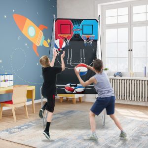Costway Gioco arcade da basket a doppio tiro per casa, Gioco da basket pieghevole con 8 modalità di gioco suono arcade Rosso