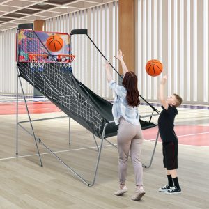 Costway Gioco arcade di pallacanestro a doppio tiro pieghevole, Macchina da pallacanestro con punteggio elettronico Viola