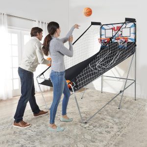 Costway Gioco arcade di pallacanestro a doppio tiro pieghevole, Macchina da pallacanestro con punteggio elettronico Bianco