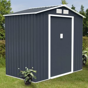 Costway Box Casetta da giardino per gli attrezzi 213x127x185cm in lamiera d'acciaio Grigio