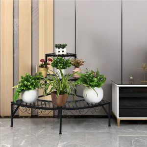 Costway Porta piante di metallo con 3 livelli per interno ed esterno, Scaffale per piante per giardino e balcone Nero
