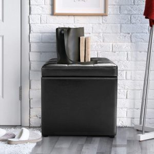 Costway Sedile Sgabello di stoccaggio in PU Pouf contenitore 40x40x40cm Nero