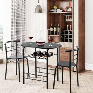 Costway Set di mobili 2 sedie e tavolo da pranzo, Set 3 pezzi tavolo e 2 sgabelli da cucina Nero