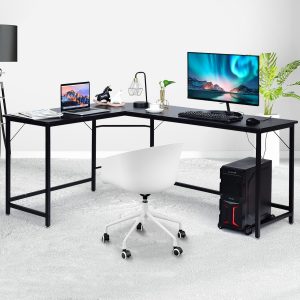 Costway Scrivania ad angolo a forma L per ufficio, Tavolo ampio per computer in legno da casa 168x125x74cm Nero